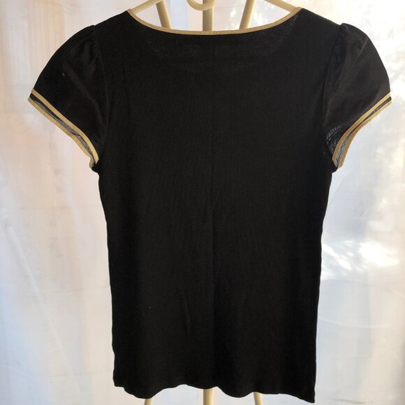 LAUREN RALPH LAUREN BLACK T-SHIRT DOUBLE CAP POPLIN SLEEVE 100% COTTON SZ L NWOT - Picture 2 of 5